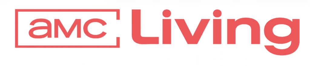 Logotipo de AMC Living con letras rosas